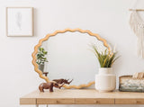 27.5 inches Round wavy Wall Mirror for Bathroom Vanity, Wooden Farmhouse Circle Mirrors for Bedroom, W2295P306932