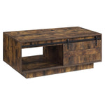 ZUN Rustic Oak Coffee Table with Sliding Barn Door B062P181423