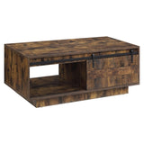 Rustic Oak Coffee Table with Sliding Barn Door B062P181423