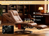 Brown Swivel Recliner Chair PU Leather Reclining Armchair Retractable Footrest Wood Base Adjustable 00264137