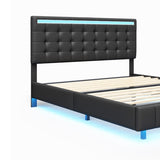 ZUN Queen Size Floating Bed Frame with LED Lights and USB Charging,Modern Upholstered Platform LED Bed WF308894AAB