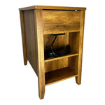 ZUN Farmhouse End Table Bedside Table with Charging Station,Night Stand with Barn Door and Drawer, W1412P230409