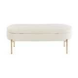 Chloe Contemporary/Glam Storage Bench in Gold Metal and Cream Velvet by LumiSource B202P223453
