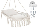 Beige Boho Macrame Hanging Swing Chair with 2 Padded Cushions, 330LBS Capacity Hammock Chair for 25444551