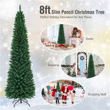 8ft Slim Pencil Christmas Tree - Space-Saving Design for Small Corners, 1000 Realistic PVC Branches 30449592