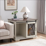 Farmhouse Dog Cage Crate Furniture Sliding Barn Door, Farmhouse Wooden Dog Kennel End Table W2275P164726
