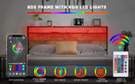 ZUN Queen Size Bed Frame with Storage Headboard and 2 Drawers, LED Lights Bed with Charging Station, 81575223