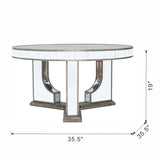 35.5x35.5x19" Round Coffee Table with Elegant Floral Design and Mirrored Silver Finish W2078P248214