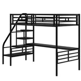 ZUN Metal Loft Bed Frame with Desk, No Box Spring Needed,Twin ,Black 29685501