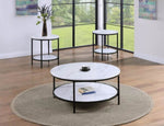 ZUN 1pc Modern Round Faux Marble End Table with Storage Shelf Black Finish Living Room Wooden Furniture B011P245864