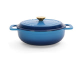 Cast iron 5QT cooking pot - Gradient blue - Includes two silicone gloves - Enamel pot 72431906