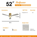 ZUN 52 Inch Decorative LED Ceiling Fan With Dimmable LED Light 6 Speed Remote 3 Solid Wood Blades W934102584