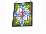 Tiffany Style Stained Glass Window Panel 17 x 29 in, Vintage Hanging Transom with Chain, for Kitchen 87357701