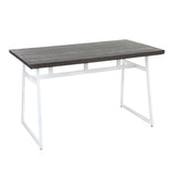 Geo Industrial Dining Table in Vintage White Metal and Espresso Wood-Pressed Grain Bamboo by B202P223351