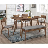 ZUN Grey and Natural Walnut Upholstered Dining Bench B062P145521