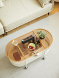 Movable oval metal glass coffee table with storage W347P181709