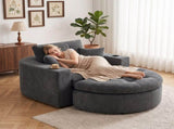 Oversized Dark Gray Round Chaise Lounge Sofa, Upholstered Lounge Chair with 3 Pillows, Boneless Sofa W6167P542349