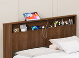 Queen Size bed frame with storage headboard, built-in charging station, wavy curved lines design, W1162P357261