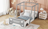 ZUN Twin Size Car-shaped Bed with Roof,Wooden Twin Floor Bed with wheels and door Design,Montessori 45644784