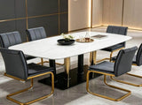 Modern Luxury Dining Table,51" Rectangular Tempered Glass Top with Marble Pattern Print,Gold W5123P515100