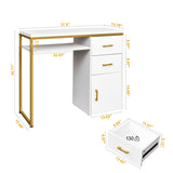White Particleboard Iron Pipe 97*35*78cm 2 drawers and 1 door Computer desk Multiple scenes 99971577