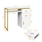 ZUN FCH White Particleboard Iron Pipe 97*35*78cm 2 drawers and 1 door Computer desk Multiple scenes 99971577