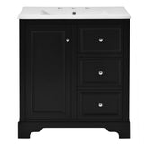 30-Inch bathroom vanity cabinet with ceramic basin, 3 drawers and adjustable shelves N729P176237B