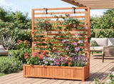 Fir Wood Raised Garden Bed with Trellis, 91.4435.56149.86 cm Orange Planter Box with Drainage 21740259