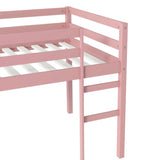 Solid Wooden, Rubber Wooden Twin Loft Bed with Ladder, Bed Platform of Strengthened Slats, Pink W504P190960