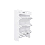 ZUN PVC Surface Shaker Shape Door Shoe Rack 3 Doors Shoe Cabinet With 2 Drawers With Open Space for W2139134911