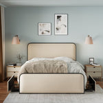 ZUN Modern Metal Bed Frame with Curved Upholstered Headboard and Footboard Bed with 4 Storage Drawers, WF319300AAA