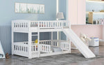 ZUN Bunk Bed with Slide,Twin Over Twin Low Bunk Bed with Fence and Ladder for Toddler Kids Teens White 50818946