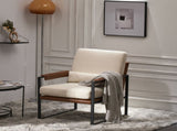 Single Iron Frame Chair Soft Cover Beige Brown Honeycomb Leather Armrest Frame Indoor Leisure Chair 76471103