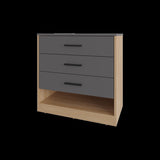 ZUN Lowrys Dresser with 3 Drawers and Open Shelf, Natural Oak and Matt Grey B128P263723