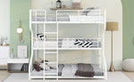 ZUN Full XL over Twin XL over Queen Size Triple Bunk Bed with Long and Short Ladder,White 42648528