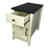 ZUN Farmhouse End Table Bedside Table with Charging Station,Night Stand with Barn Door and Drawer, W1412P230408