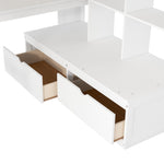 ZUN Full Size Loft Bed with Desk and Shelves, Two Built-in Drawers, Storage Staircase, White 35920794