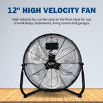 ZUN 12 Inch 3-Speed High Velocity Heavy Duty Metal Industrial Floor Fans, Black, 2 Pack W1134P237559