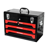 20" Portable 3 Drawer Steel Tool Box with Metal Latch Closure, Black&Red W1102131154