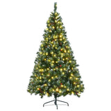 ZUN 6FT Dark Green Pine Christmas, Pre-Lit Set with & Garland & Wreath, Hinged Artificial Xmas N704P198436F