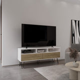 Tori 54" Wide Two-Door Cabinet Tv Stand with Pull Down doors, Three Shelves, Cable Management White B070P286440