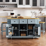 K&K 53inch Large Island with Drop Leaf,Power Outlet,Door Internal Storage Rack,Rolling N707P185531G