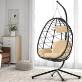 ZUN Egg Chair with Stand Indoor Outdoor Swing Chair Patio Wicker Hanging Egg Chair Hanging Basket Chair W87433841