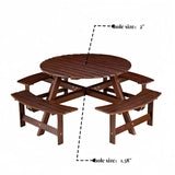 ZUN Outdoor 8 Person Picnic Table, 8 person Round Picnic Table with 4 Built-in Benches, Umbrella Hole, 83910162