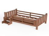 Twin Size Floor Bed with Storage Bookcases, Solid Wood Kids Floor Bed with Cute Stairs and W1580P390215