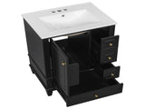 24" Bathroom Vanity with Sink and Drawers, Black Freestanding Vanity Cabinet with Ceramic Top and 74450990