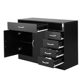 MDF With Triamine Double Doors And Five Drawers Bathroom Cabinet Black 42835201