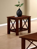 ZUN Modern Cherry Rubberwood 3pc Tables Set 1x Coffee Table and 2x End Tables MDF w/ Ogumi Veneer Top B011P237478