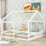 Twin Size House Platform Beds,Two Shared Beds, White WF296300AAK