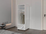 White 3-Shelf Wardrobe with Mirror and Open Storage B062P227646